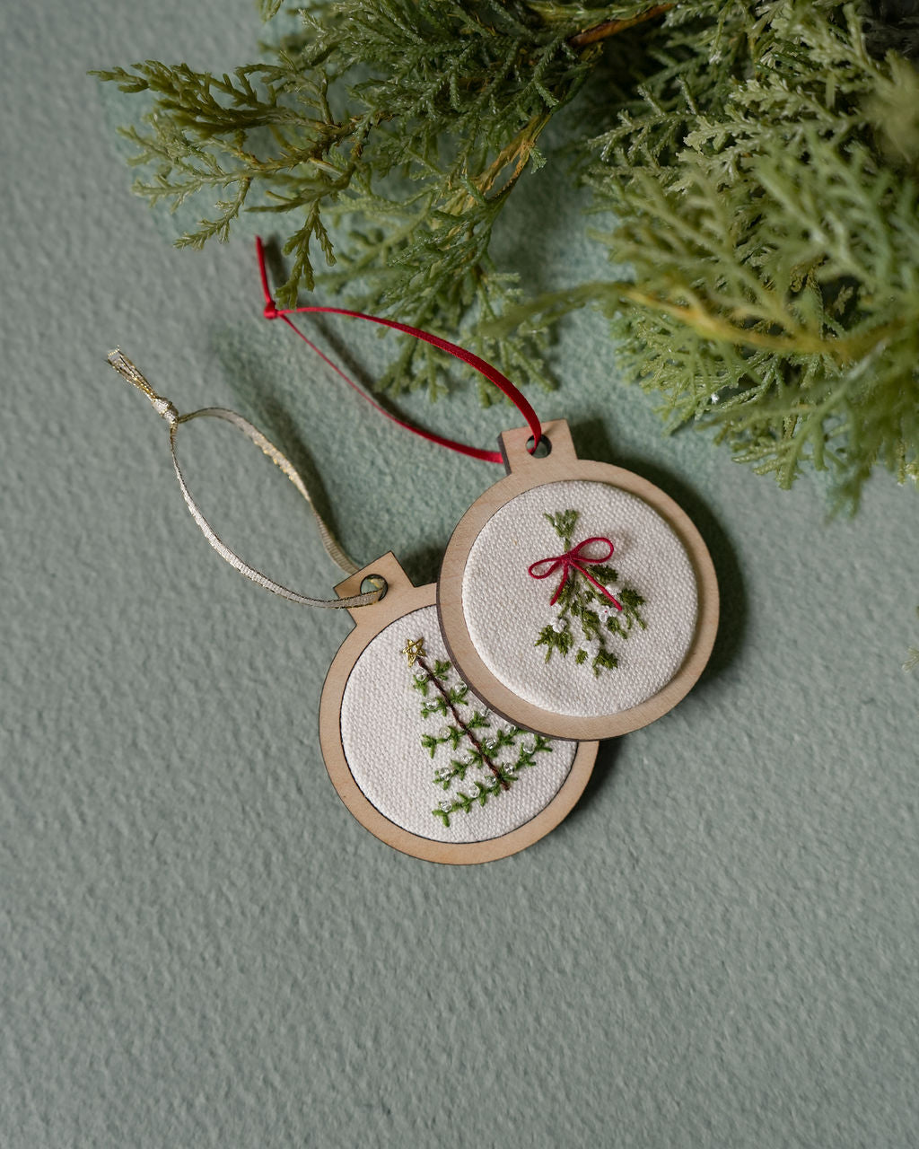 Hand embroidered holiday ornament