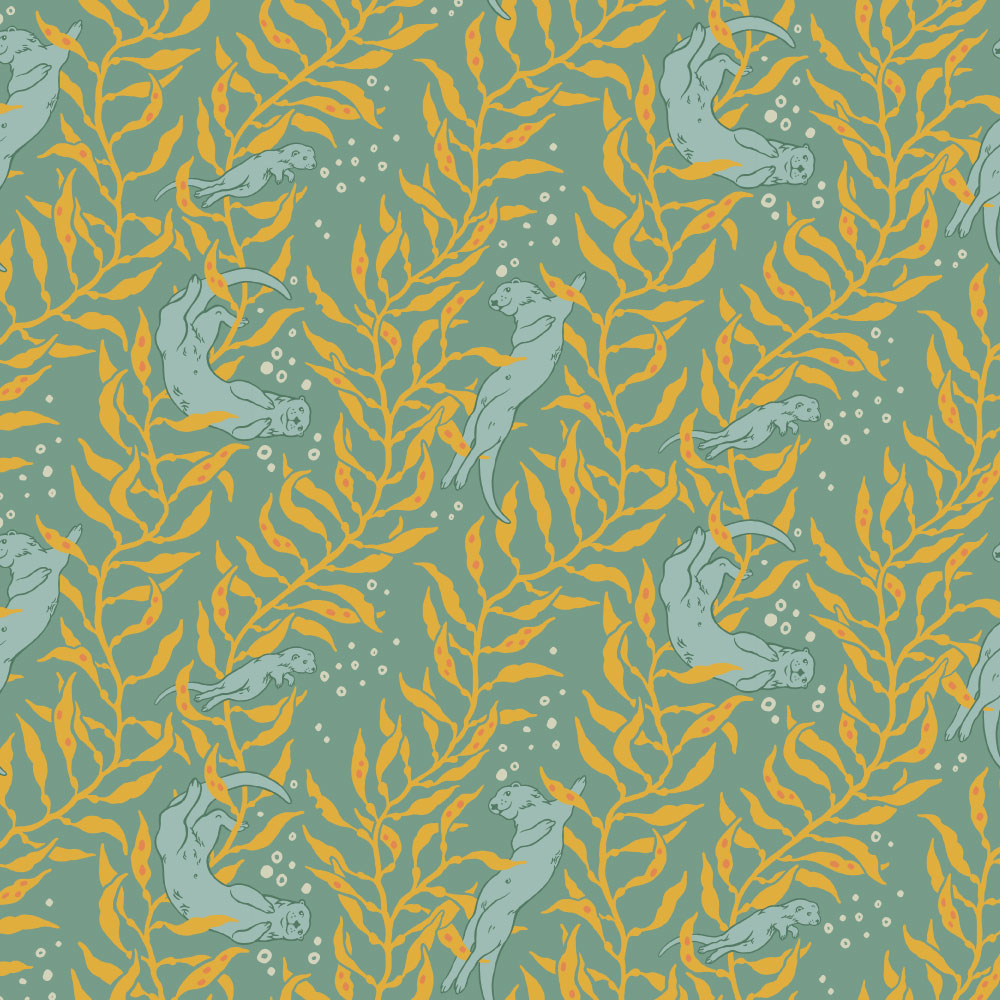 Otters Mid Blue by Birch Fabrics  - Organic Cotton Poplin